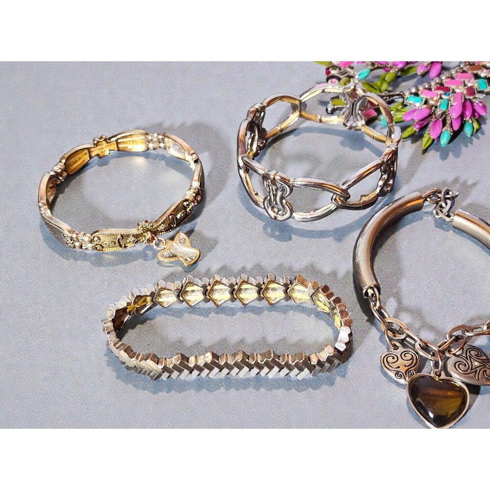 10 Pc Metal Stretch Bracelet Lot - Boho Enamel Crystal Statement Stack - Picture 7 of 7